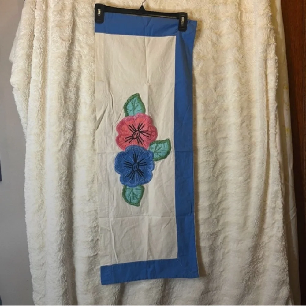 Vintage Café Curtain Hand Embroidered Valance Applique Floral Cotton Fabric
